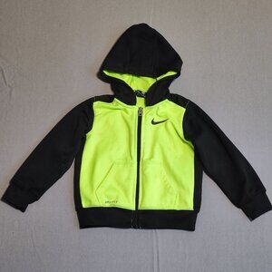 Nike Dri-fit full zip hoodie unisex kids size 24M black and neon green